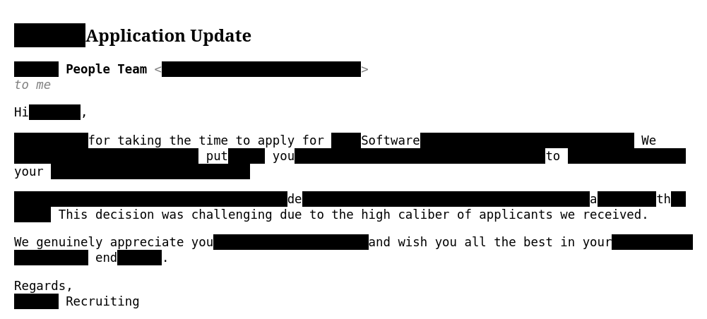 A screenshot from an in-progress website where I&rsquo;ll be displaying blackout poems made from job rejection emails